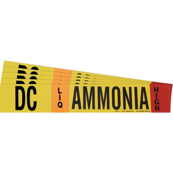 AMMONIA DC LIQ HIGH Pipe Marker Style 1HV BK, OR, RD on YL 1 per Card, 5 PK